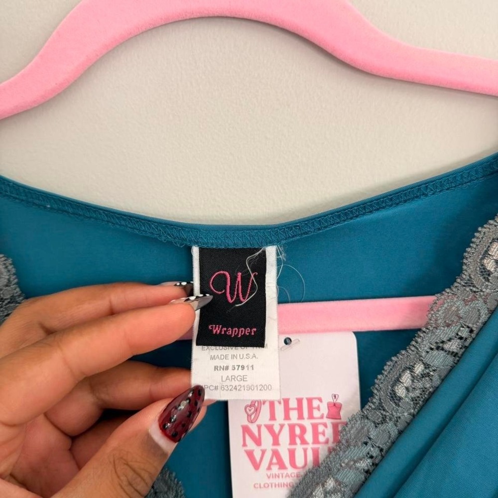 Y2K TEAL‎ WRAPPER LACE 3/4 SLEEVE TOP - Picture 5 of 6